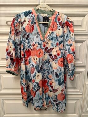 Floral Puff-Sleeve V-Neck Dress - Multicolor